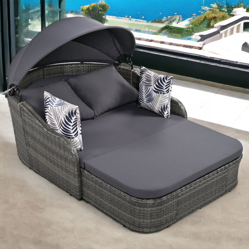 Dovecove Freeport 79.9'' Wide Outdoor Wicker Patio Daybed with Cushions